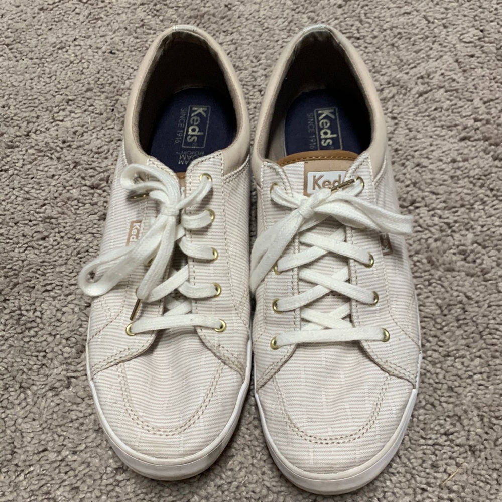 Tan/White Stripe Keds